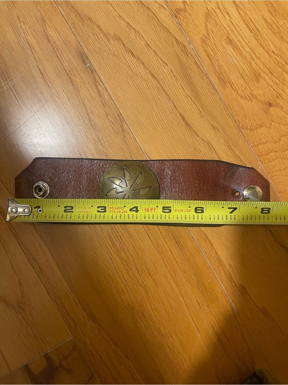 Vintage Leather Cuff Brass Floral Concho 70s Artisan - Picture 7 of 8